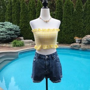 Sunny Yellow Print Smocked Summer Tube Top